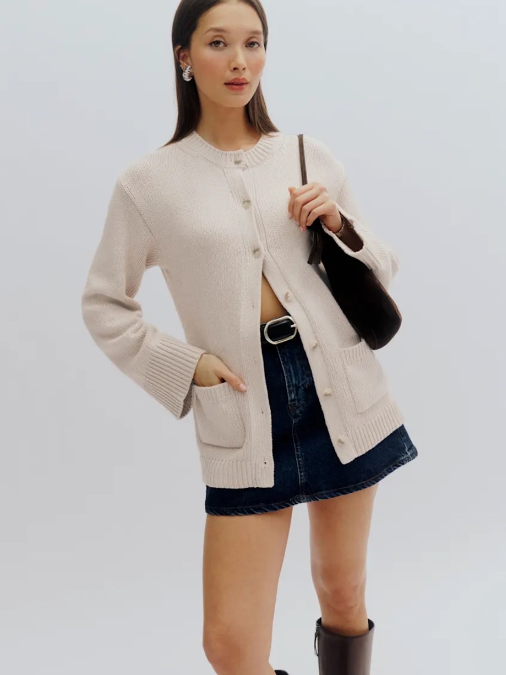 Reformation Franco Split Hem Cardigan Ivory - Size XS